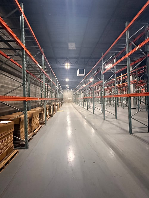 Images of used pallet racking liquidated from a facility in Frederick, Maryland by American Surplus