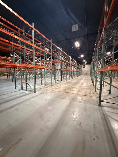 Images of used pallet racking liquidated from a facility in Frederick, Maryland by American Surplus